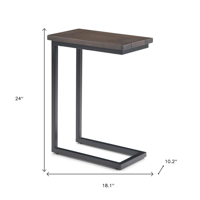 24" Walnut and Black Solid Wood and Iron End Table
