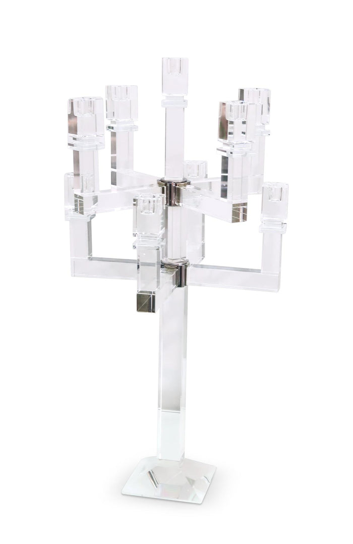 25" Clear Faceted Crystal Tabletop Candelabra Candle Holder