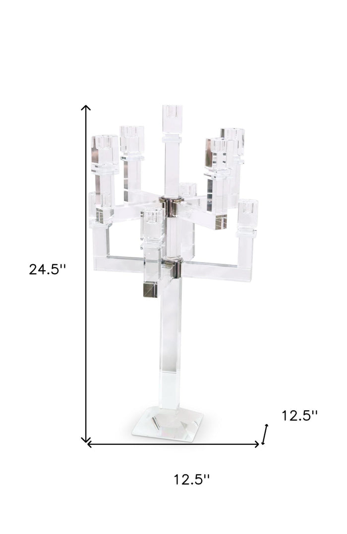 25" Clear Faceted Crystal Tabletop Candelabra Candle Holder
