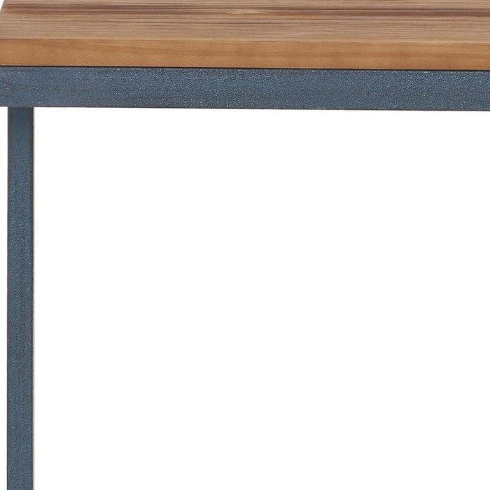26" Natural and Blue Wood and Iron End Table