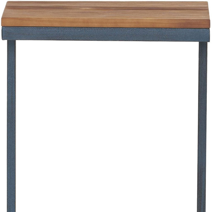 26" Natural and Blue Wood and Iron End Table