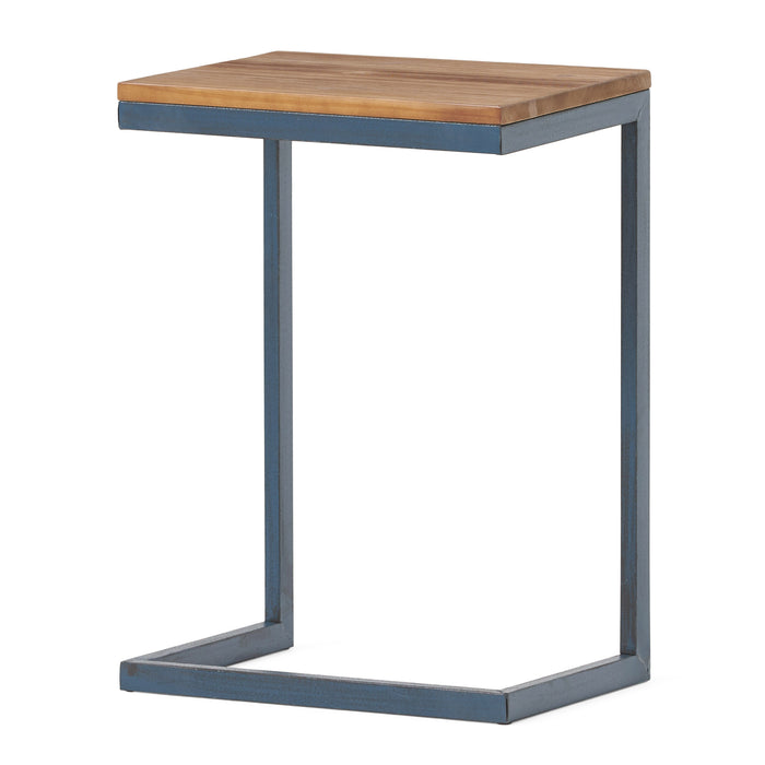 26" Natural and Blue Wood and Iron End Table