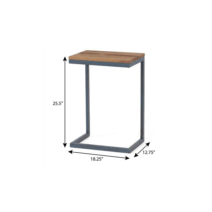 26" Natural and Blue Wood and Iron End Table
