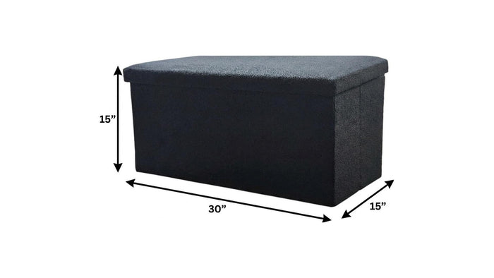 30" Black Boucle Ottoman With Storage