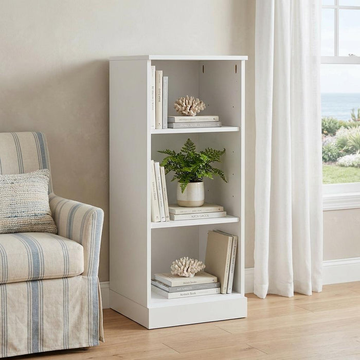 36" White Solid Wood Adjustable Three Tier Library Bookcase
