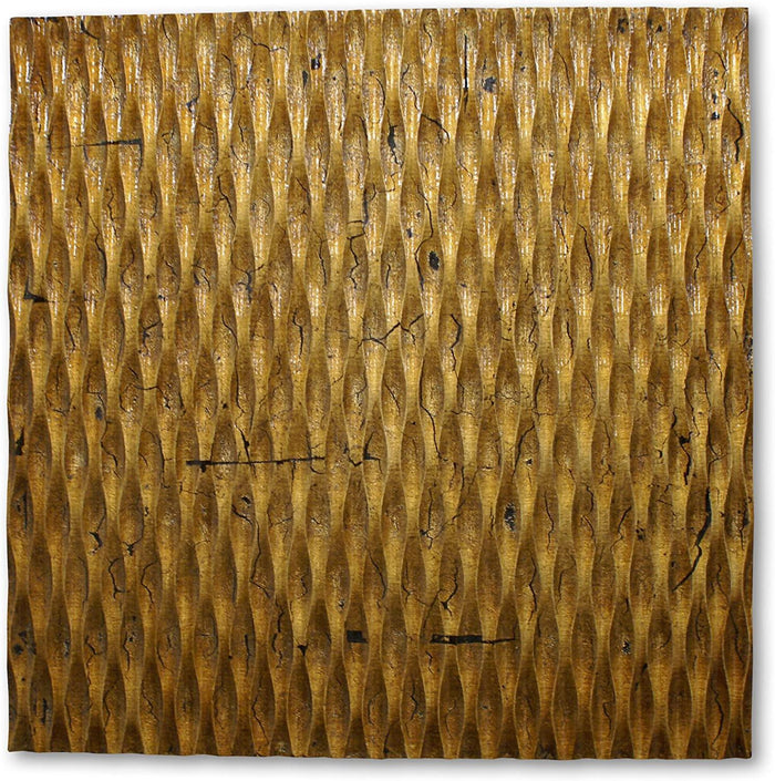 36" X 36" Gold Abstract Wood Hanging Dimensional Sculpture