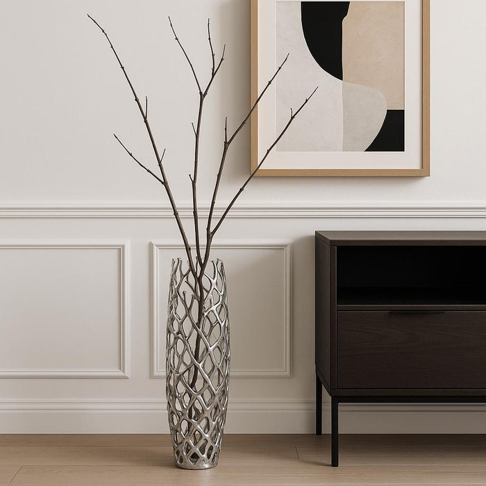 40" Aluminum Silver Twigs Cylinder Floor Vase