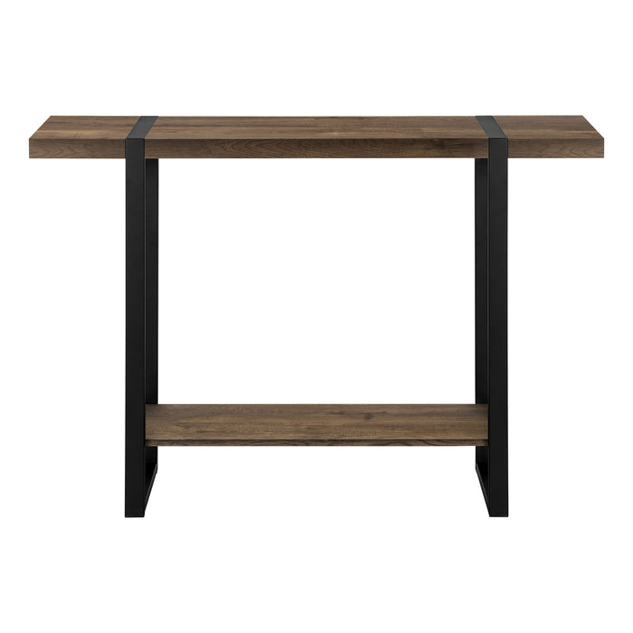 47" Brown and Black Wood and Metal Distressed Sled Console Table With Shelf