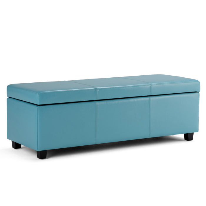 48" Aqua And Dark Brown Faux Leather Ottoman With Storage