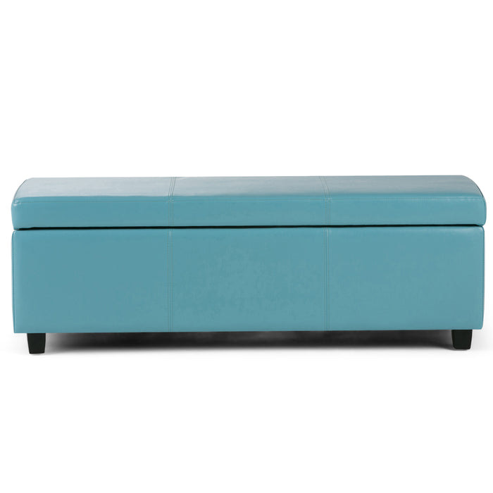 48" Aqua And Dark Brown Faux Leather Ottoman With Storage