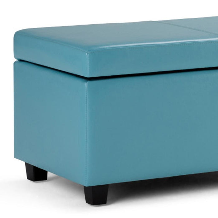 48" Aqua And Dark Brown Faux Leather Ottoman With Storage