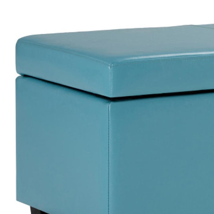 48" Aqua And Dark Brown Faux Leather Ottoman With Storage