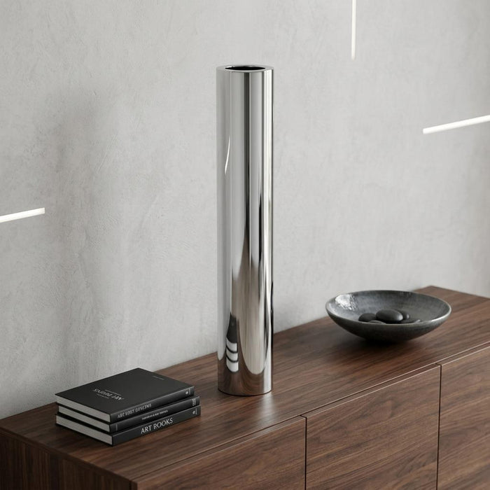 56" Silver Aluminum Cylinder Table Vase