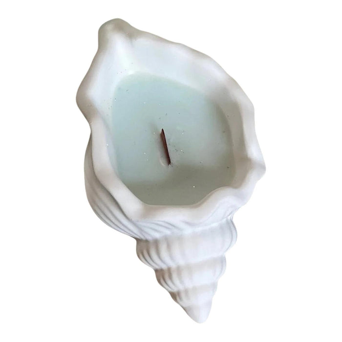 6" Light Blue Unscented Soy Wax Candle In White Resin Novelty Holder