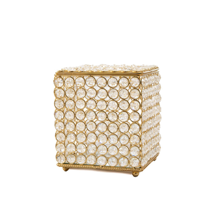 7" Clear And Gold Crystal And Iron Tissue Box Cover