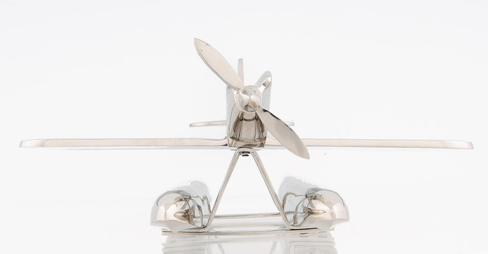 7" Nickel Metal Hand Painted Model Airplane Tabletop Sculpture