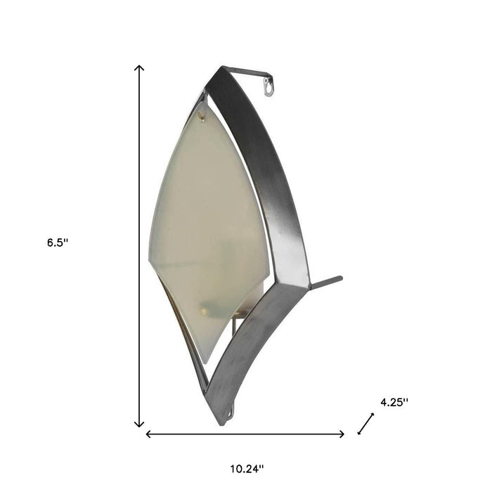 7" Silver Abstract Metal And Glass Wall Sconce Candle Holder