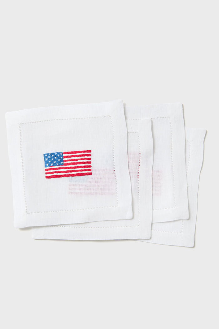 American Flag Embroidered Cocktail Napkins Set of 4