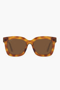 A pair of DIFF Eyewear sunglasses in tortoise brown featuring rectangular frames and brown lenses.