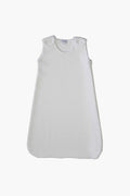 Nella Pima’s white sleeveless Quilted Baby Sack is crafted from soft Peruvian Pima cotton with textured fabric and shoulder snap closures.