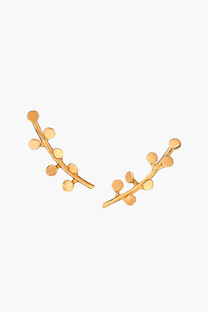 ASHA's 14k vermeil ear climbers feature a delicate branch design adorned with small circular accents.