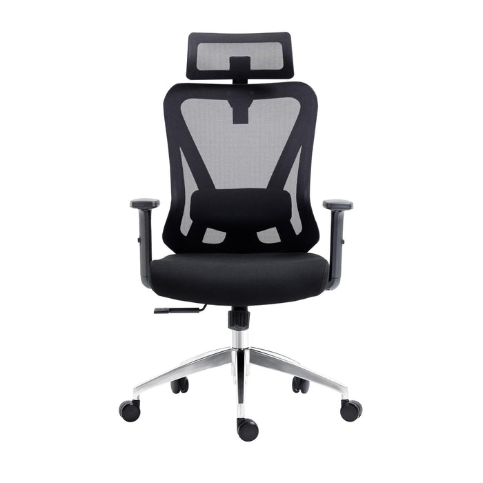 Black And Silver Adjustable Height Swivel Rolling Office Chair