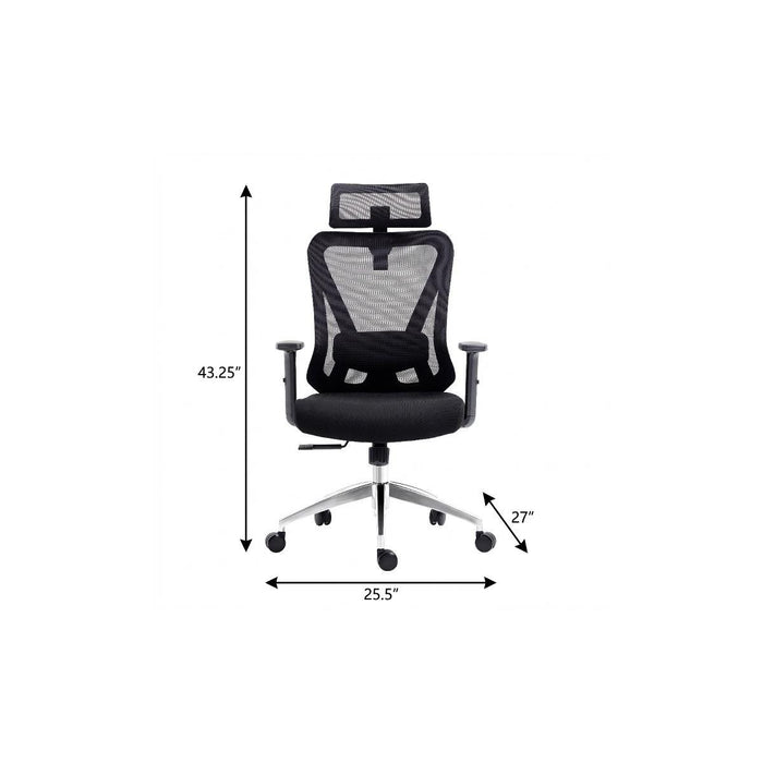 Black And Silver Adjustable Height Swivel Rolling Office Chair