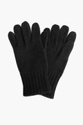 A pair of black Amicale luxury knitwear gloves are placed side by side, showcasing elegance and comfort.