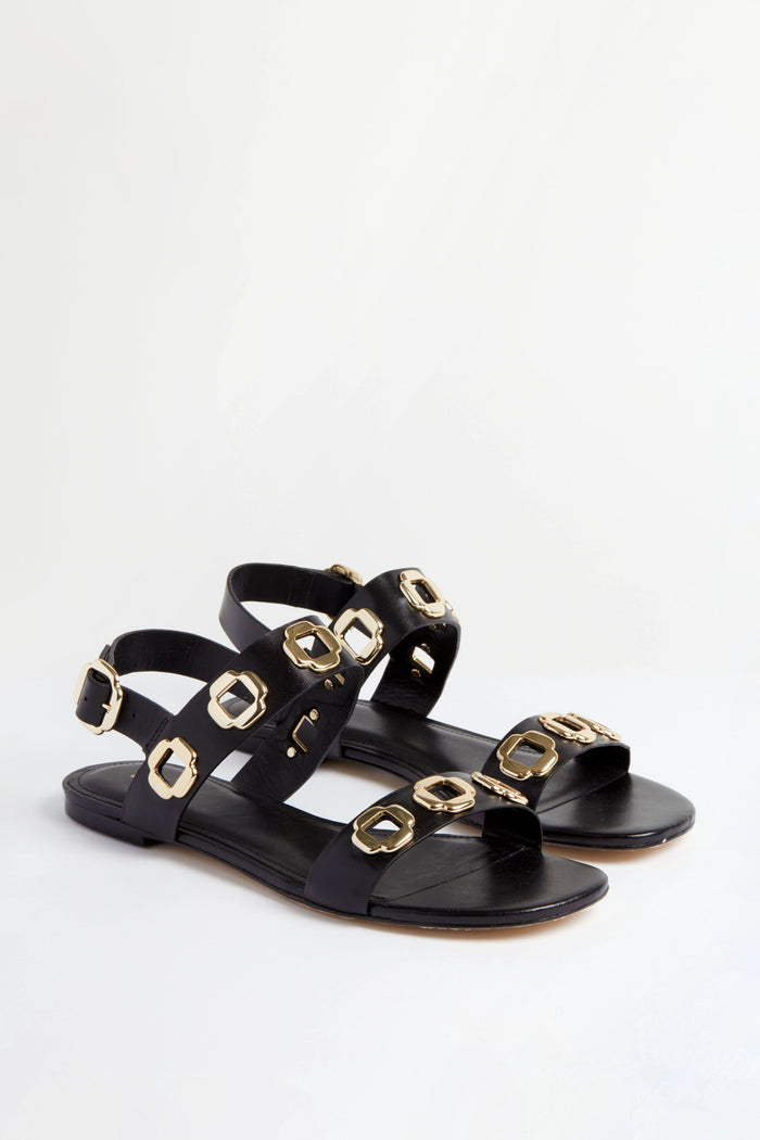 Black Leather Milan Flat Sandals