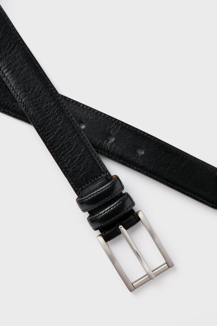 Black Lorenzo 32mm Dropped Edge Leather Belt