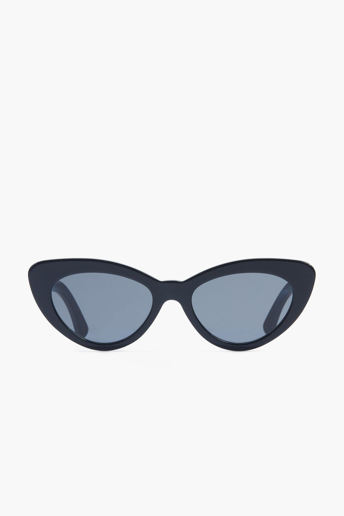 Illesteva black cat-eye sunglasses with dark tinted lenses, renowned for their stylish handmade eyewear.