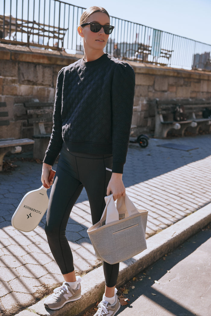 Black Puff Sleeve Quilted Stretch Campbell Pullover