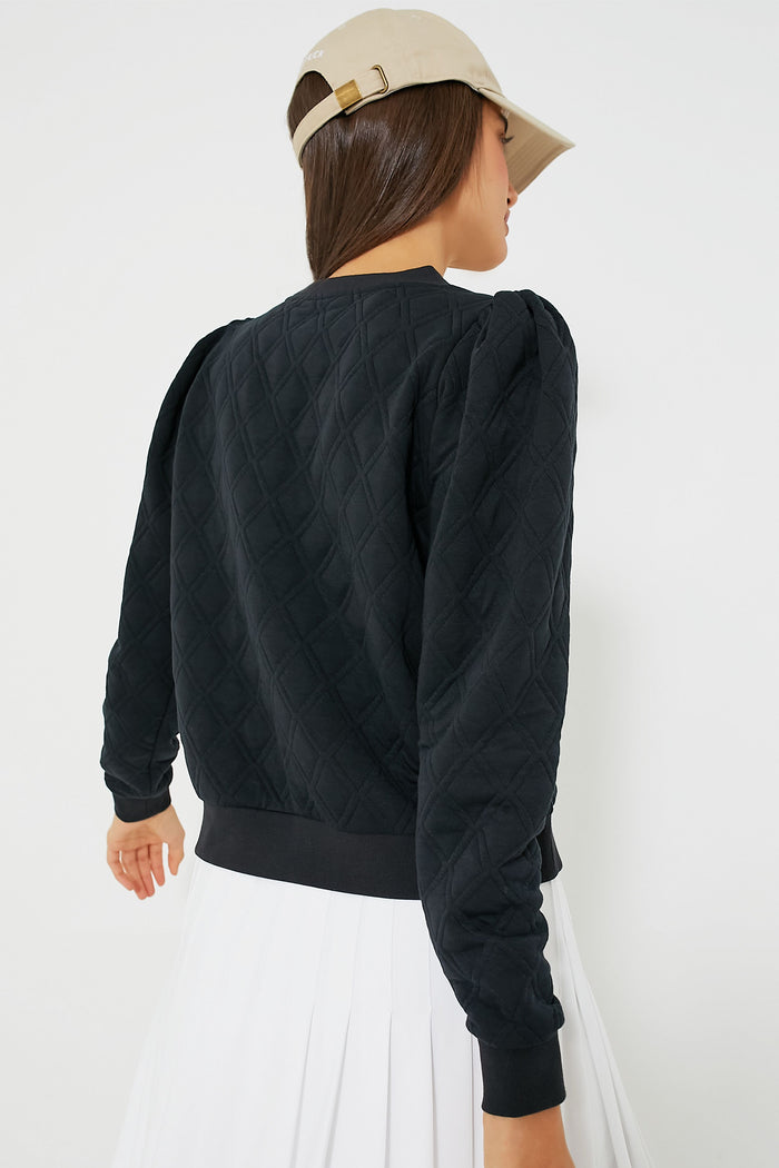 Black Puff Sleeve Quilted Stretch Campbell Pullover