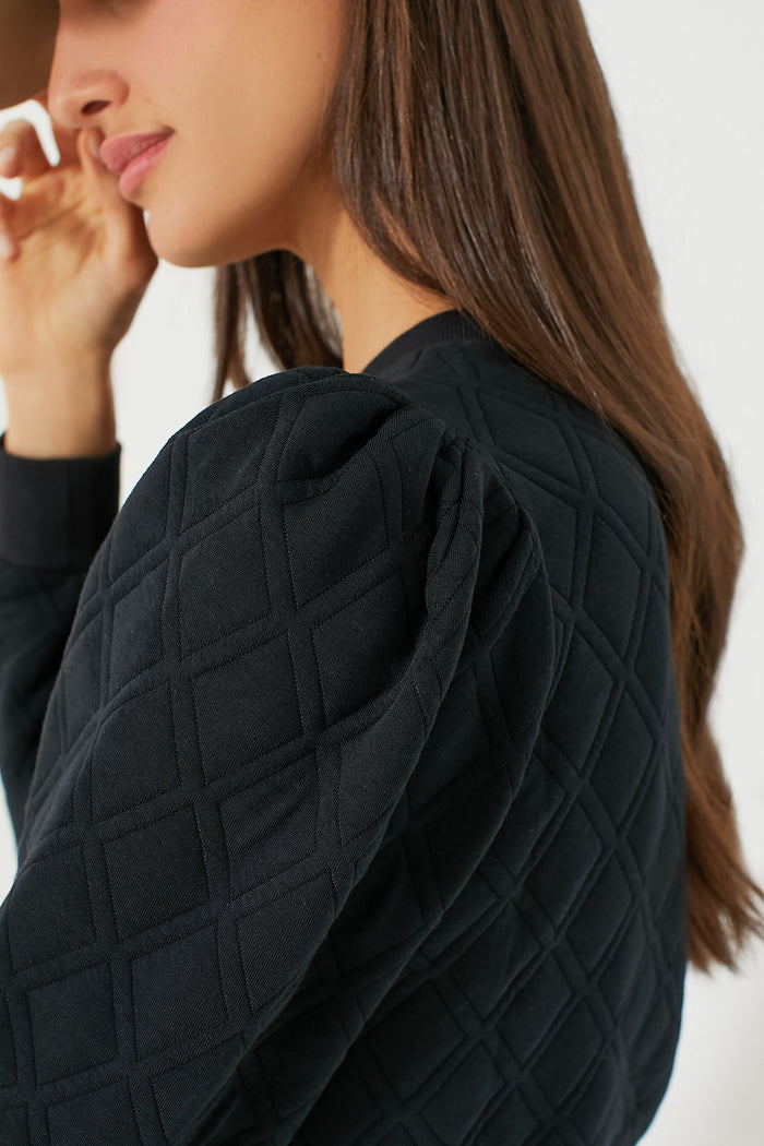 Black Puff Sleeve Quilted Stretch Campbell Pullover