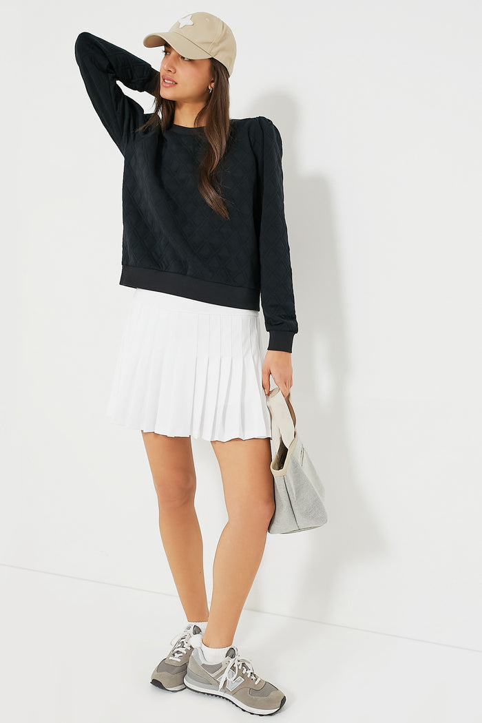 Black Puff Sleeve Quilted Stretch Campbell Pullover