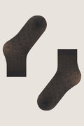 Black Sheer Polka Dot Socks with scalloped cuffs and tiny dot pattern, offering an effortless, fun, and high-end look for any outfit.