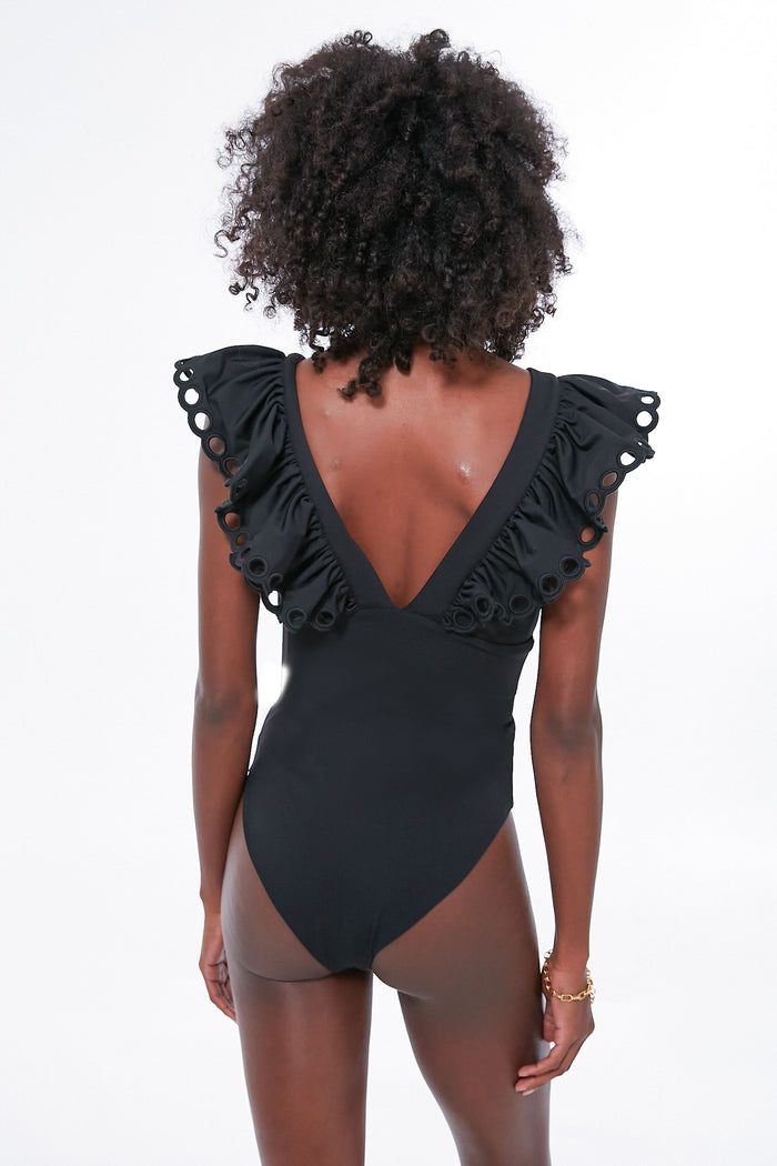 Black Siena Ruffle Scallop One Piece