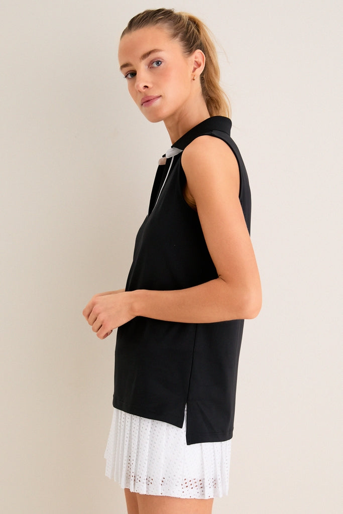 Black Sleeveless Performance Jersey Caroline Polo