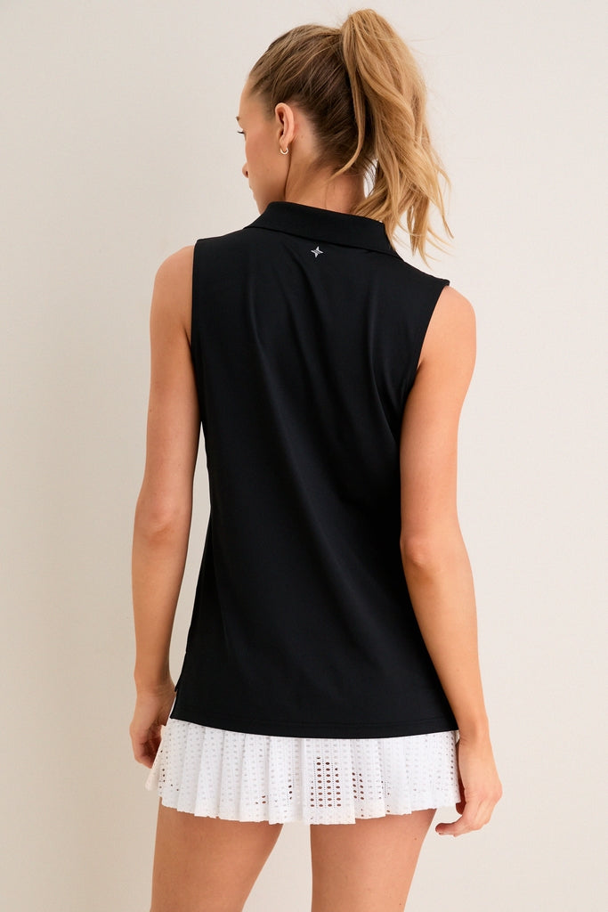 Black Sleeveless Performance Jersey Caroline Polo
