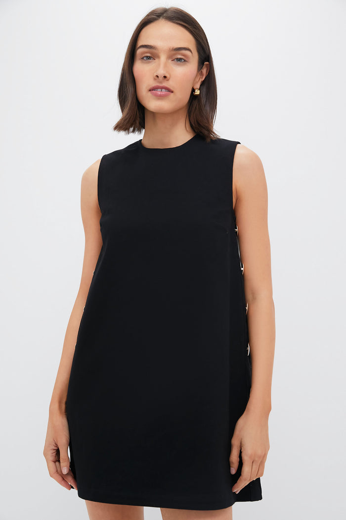 Black Bitsy Twill Mini Swing Dress