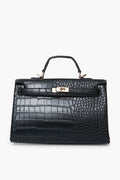 Urban Expressions black croc-embossed purse with a top handle and gold-tone hardware, perfect as a chic satchel bag for any occasion.