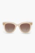 Front view of KREWE du optic Blonde Jena Sunglasses with handcrafted beige square frames and brown gradient lenses, offering UVA/UVB protection.