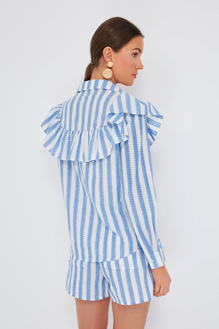 Blue and Cream Scallop Stripe Charlotte Shirt