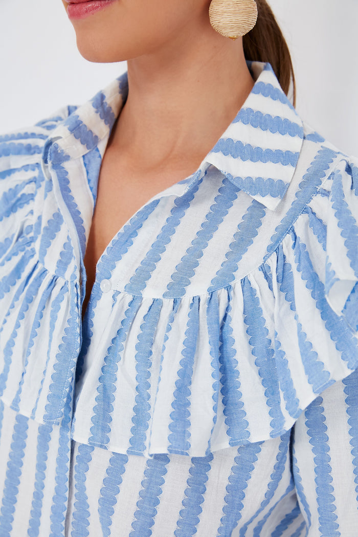 Blue and Cream Scallop Stripe Charlotte Shirt