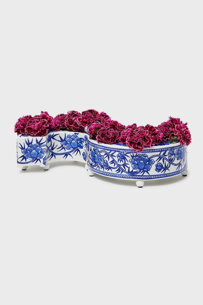 Blue and White 3 Piece Hand-Painted Floral Arranger