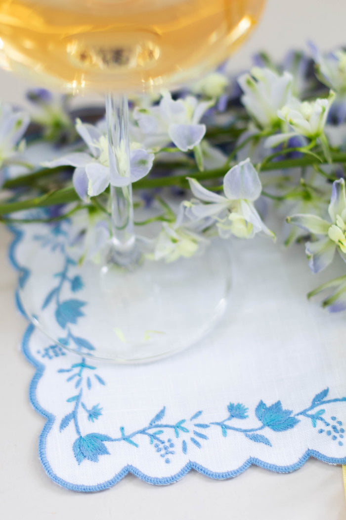 Blue and White Floral Cocktail Napkins Set of 4