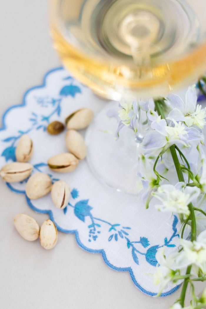 Blue and White Floral Cocktail Napkins Set of 4