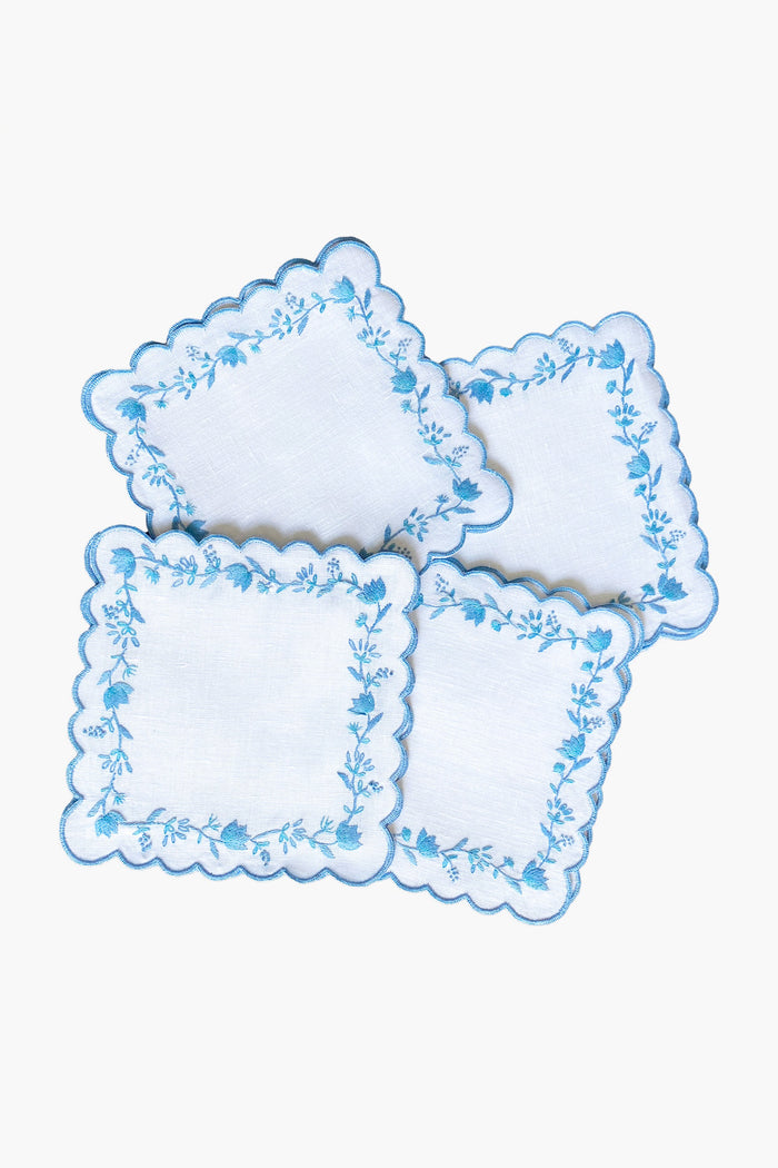 Blue and White Floral Cocktail Napkins Set of 4
