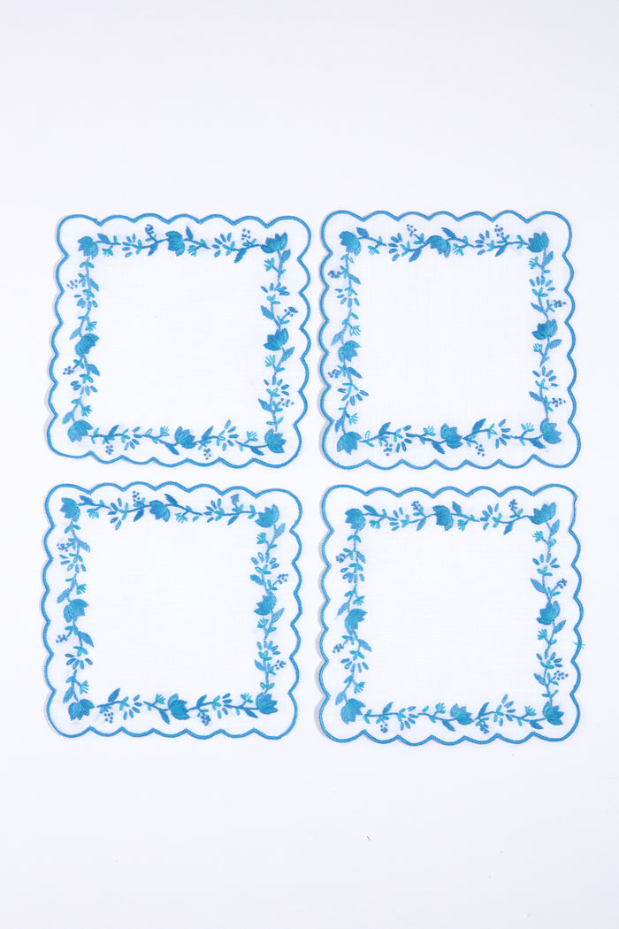 Blue and White Floral Cocktail Napkins Set of 4