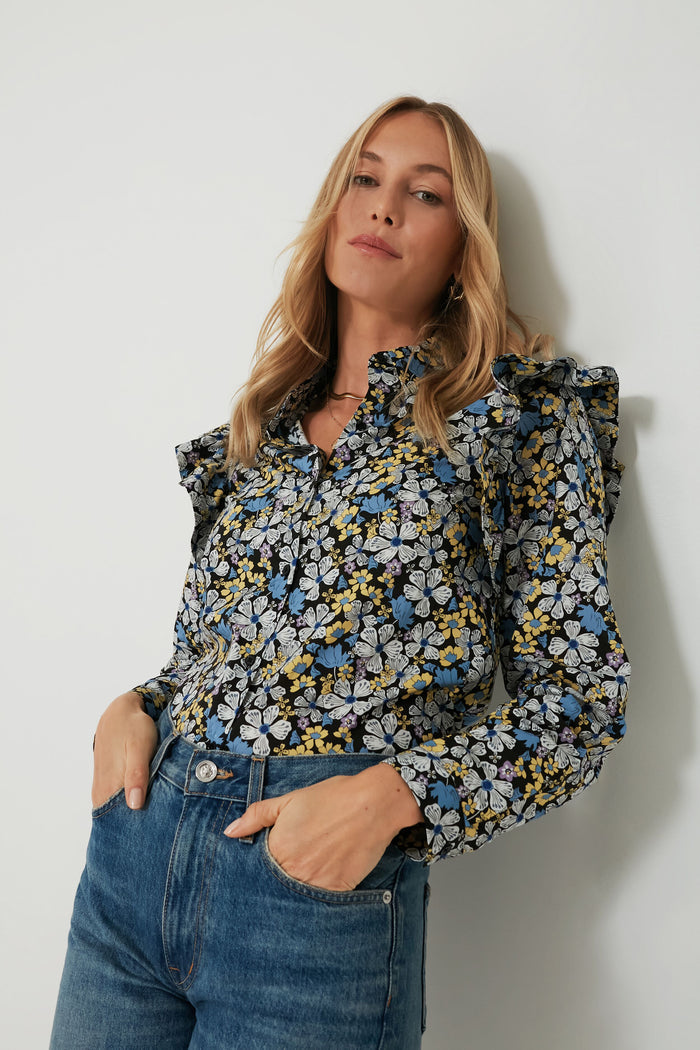 Blue & Yellow Floral Primrose Blouse